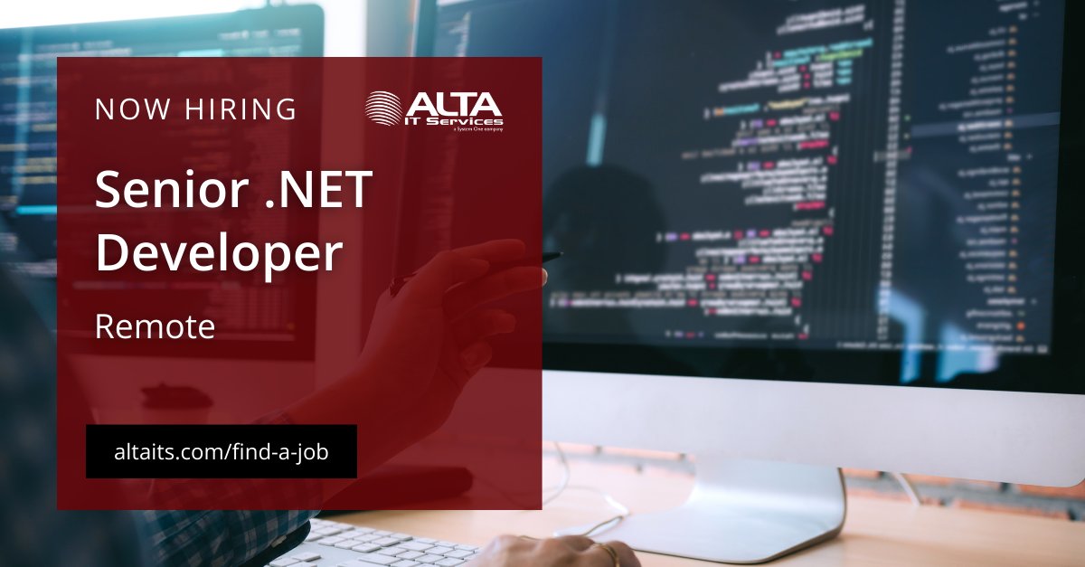 ALTA IT Services is #hiring a Senior .NET Developer for #remote work. 
Learn more and apply today: ow.ly/BEZt50R5Wvp
#ALTAIT #SeniorDotNETDeveloper #RemoteWork #DotNETSoftwareDevelopment #HealthcareIT #CloudMigration #PublicTrust #SuitabilityFitness