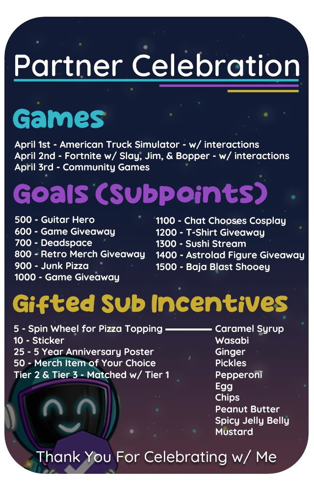 We're celebrating hitting Partner for the next THREE days to try and unlock some emote slots! We've got a ton of goodies to giveaway along the way 😉 twitch.tv/soeverdream