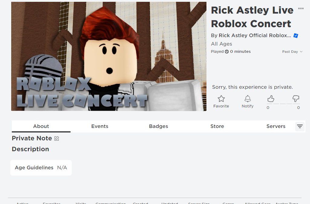 🚨BREAKING

Roblox might be working with the popular Music Artist 'Rick Astley' (@rickastley) on a new Live Concert. Thoughts?

#RobloxDevs #RobloxDev #RickAstley #RickRoll #Music #Roblox #Concert #Event #Thoughts #Breaking #Live