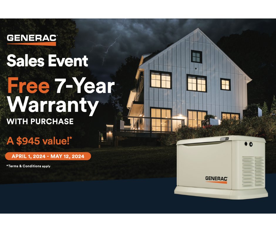 This is NOT an April Fools Joke! Generac's FREE 7-Year Warranty is back!! From now till May 12 purchase any generator and get a FREE 7-Year warranty valued at $945!! Call for a free quote today.
519-879-6517 

#generator #electrician #generacdealer #therewhenyouneedus