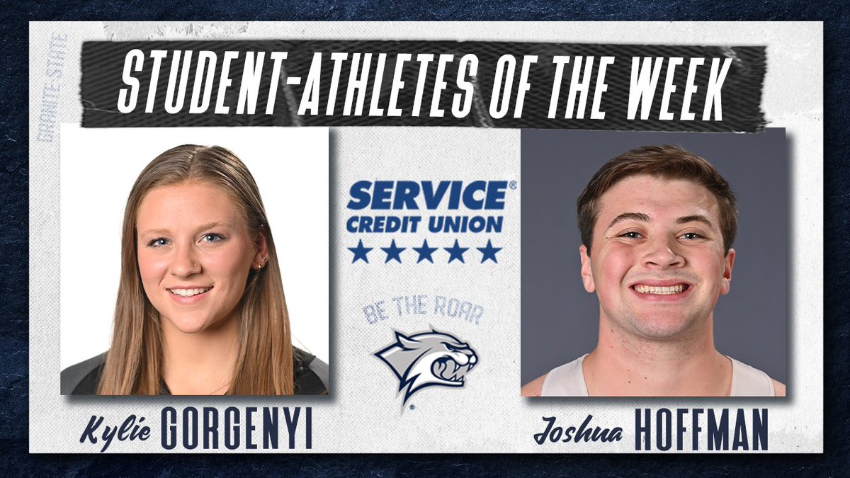 Congrats to @UNHGymnastics Kylie Gorgenyi and @UNHTrackField Joshua Hoffman for being named the @Servicecu Student-Athletes of the Week on April 1! Press Release ➡️ tinyurl.com/mw5jfkt2 #BeTheRoar