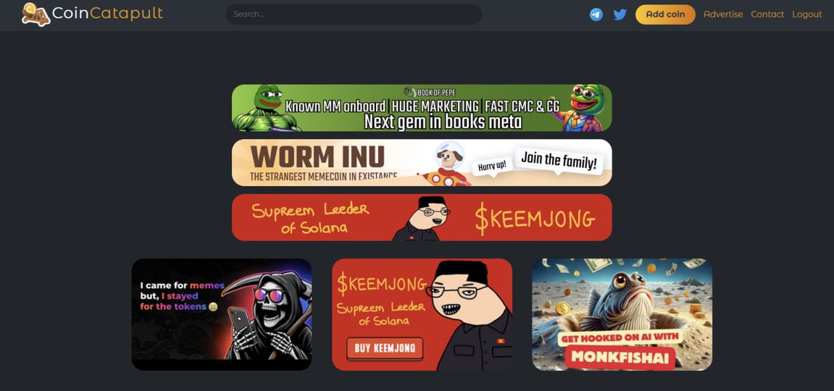 We're on a roll, $BOPE family! We're proud to announce our advertisement with Coincatapult! This collaboration is a game-changer, catapulting us to new heights and reaching passionate crypto enthusiasts far and wide. 

coincatapult.com banner ad

$BOPE $BOME #SOLANA $SOL