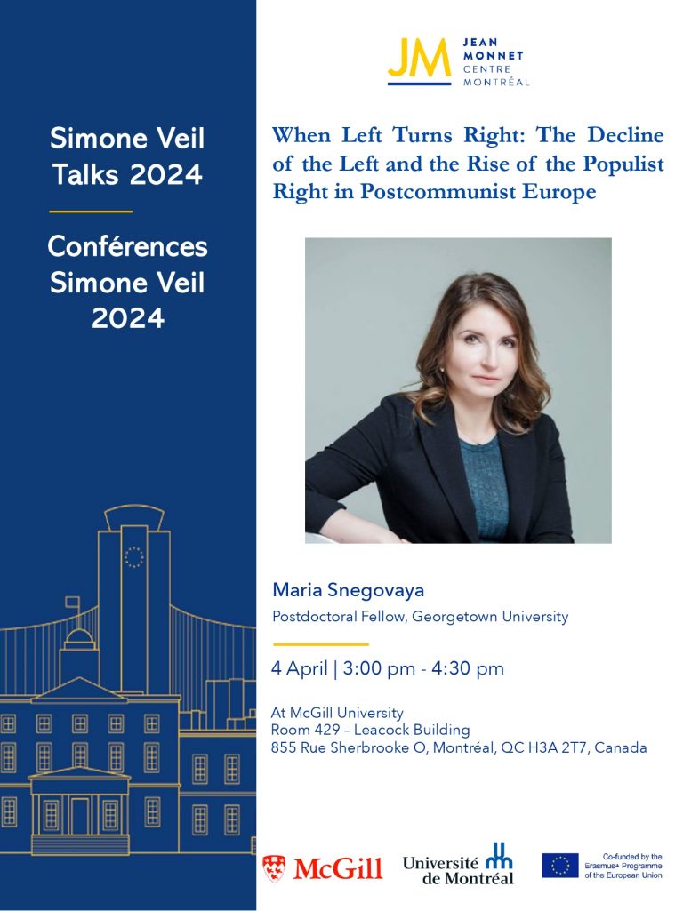 Dear friends in Montreal/Canada, please consider attending my book talk at @mcgillu's Jean Monnet Center on Thursday, April 4, 2024, from 3:00 PM to 4:30 PM. jeanmonnet.ca/en/news/04-04-… 'When Left Moves Right: The Decline of the Left and the Rise of the Populist Right in…