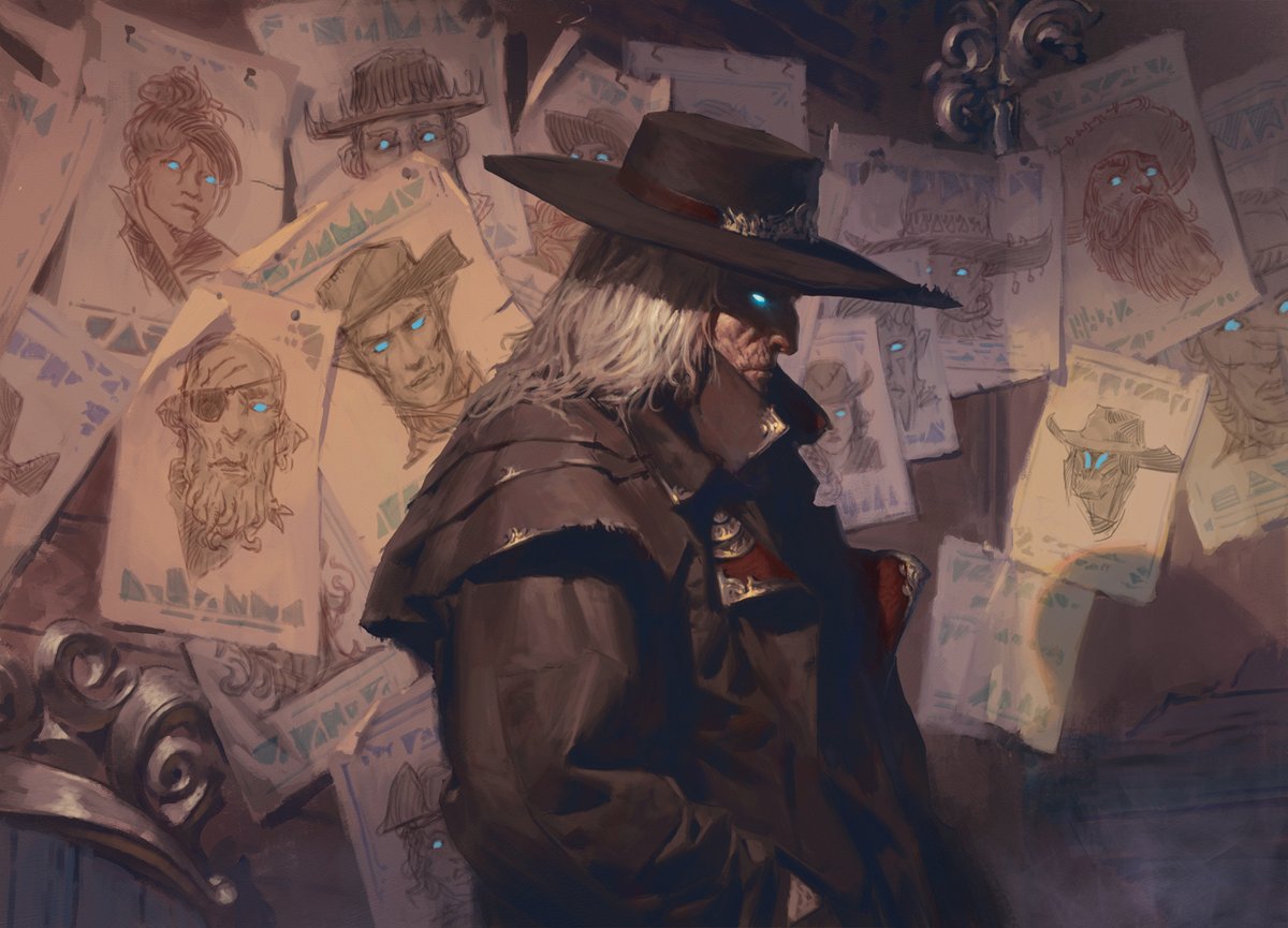 Lazav, Familiar Stranger, for Magic's Outlaws of Thunder Junction. AD Taylor Ingvarsson. Always love working in the western genre! #magicthegathering
