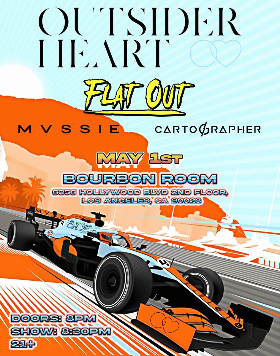 Flat Out (@flatouttheband) on Twitter photo 👀 who’s ready??
We’re playing another show! W <a href="/outsiderheartOH/">Outsider Heart</a> <a href="/mvssieofficial/">MVSSIE</a> & <a href="/Cartographer_LA/">Cartographer</a>
At the bourbon room in Hollywood!
Who’s coming? 👀 who’s ready??
We’re playing another show! W <a href="/outsiderheartOH/">Outsider Heart</a> <a href="/mvssieofficial/">MVSSIE</a> & <a href="/Cartographer_LA/">Cartographer</a>
At the bourbon room in Hollywood!
Who’s coming?