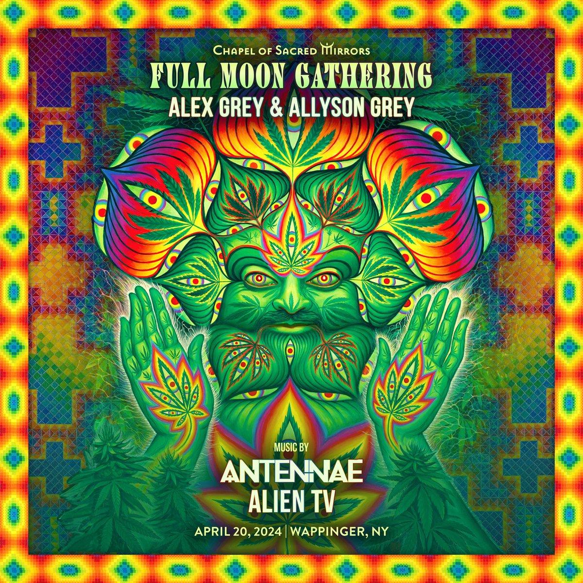 Full Moon Ceremony highlighting the theme: Liberation with hosts, Alex Grey & Allyson Grey 🗓 4/20, 2024 📍 46 Deer Hill Road, Town of Wappinger NY Music by: An-Ten-Nae @antennaemusic Alien TV @alien_tv_patrick Read more & Get Tickets >> buff.ly/3VANOt9
