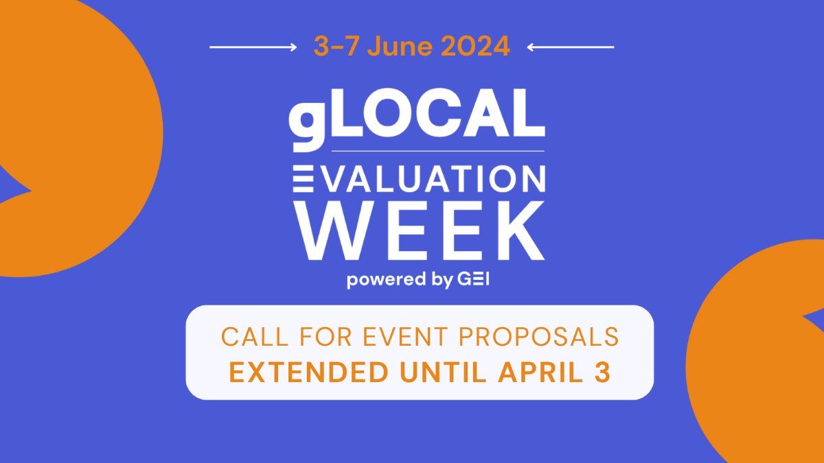 #gLOCAL2024 call for proposals deadline is almost here! You have until April 3 to submit proposals for your events. 

Register here: glocalevalweek.org