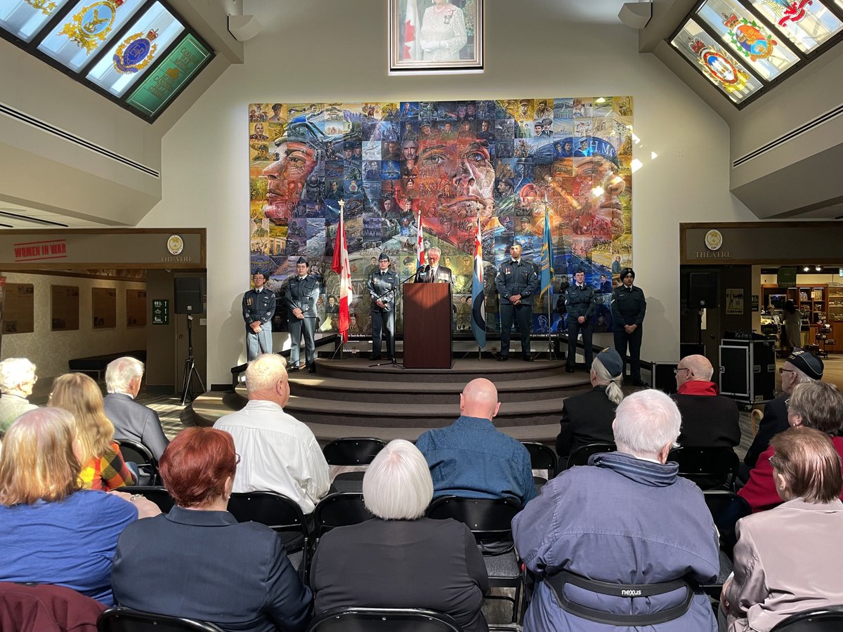 JohnGAlho's tweet photo. Honoured to represent @TheHangarMuseum at today’s ceremony commemorating the 100th anniversary of @RCAF_ARC. Drop by @TheHangarMuseum @MilitaryMuseum in Calgary or #BomberCommandMuseum in Nanton to learn about our Air Force history. #rcaf100 https://t.co/MNSesrA7u8