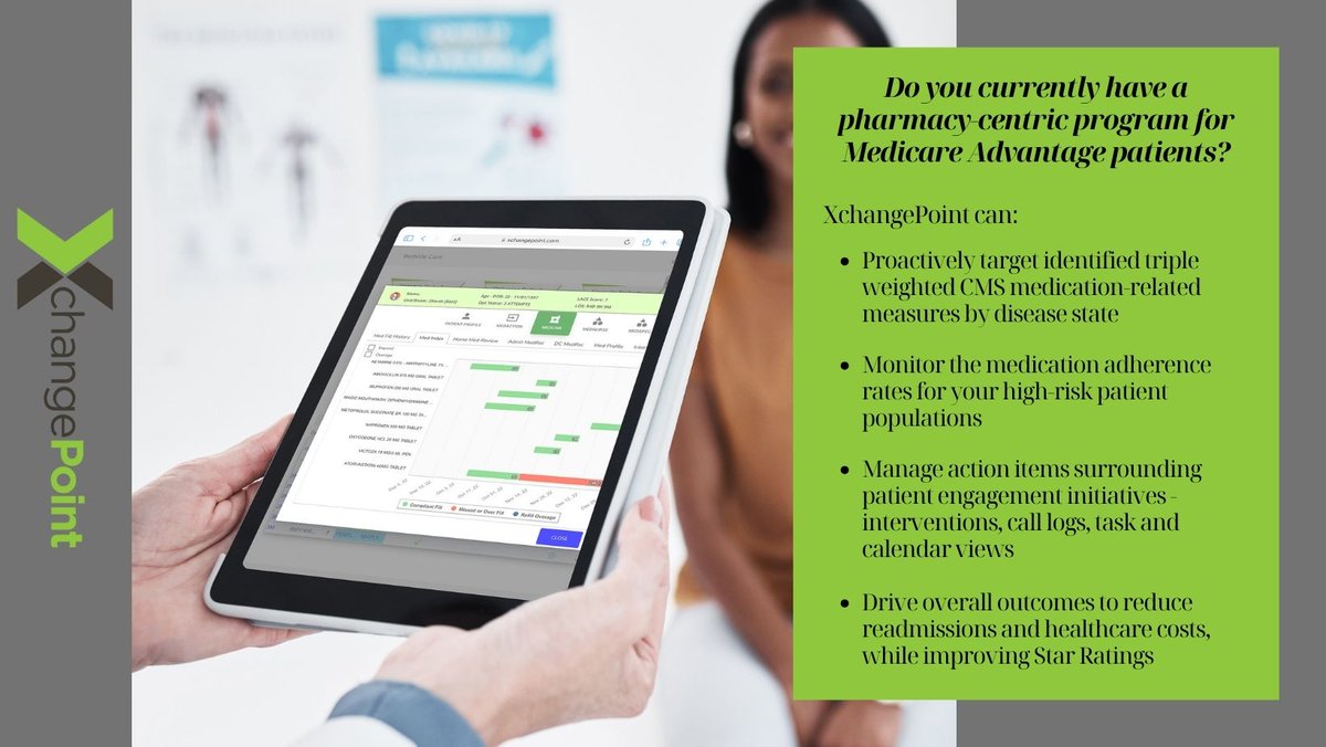 #XchangePoint takes a medication-centric approach to proactively manage your Medicare Advantage patients. #MedOutcomes #MedicareAdvantage #MedicationAdherence Let's connect! (solutions@pharmapoint.com)