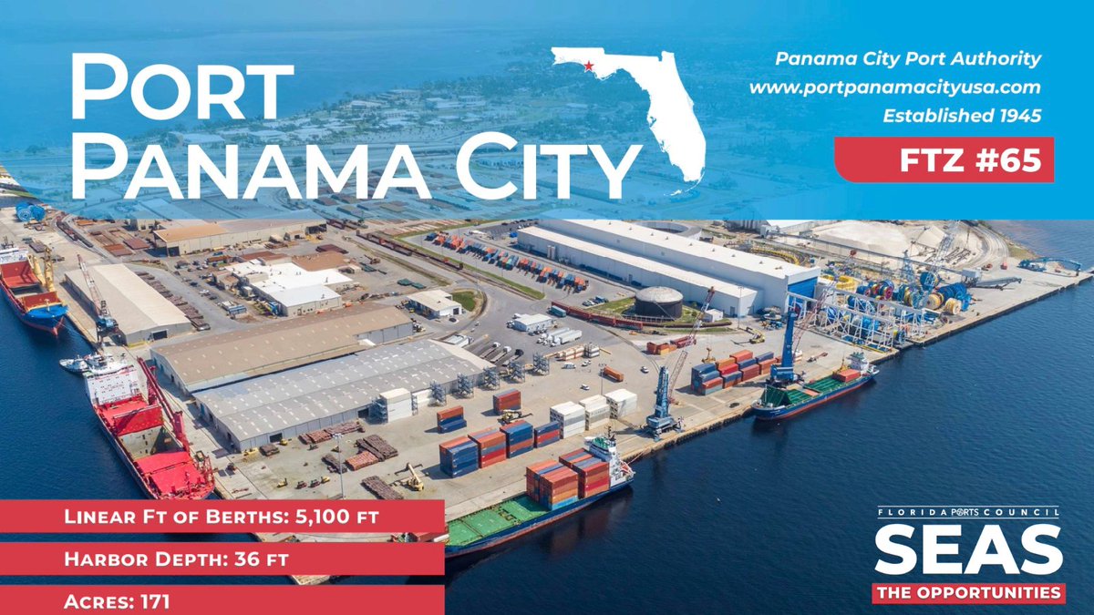 Located on Northwest FL's Gulf Coast, @Port_PanamaCity is a growing regional port that handles 2+M tons of diverse cargo annually. Modern facilities, promoting trade and industrial development capture the capabilities of this local port with global reach. #SeasTheOpportunities