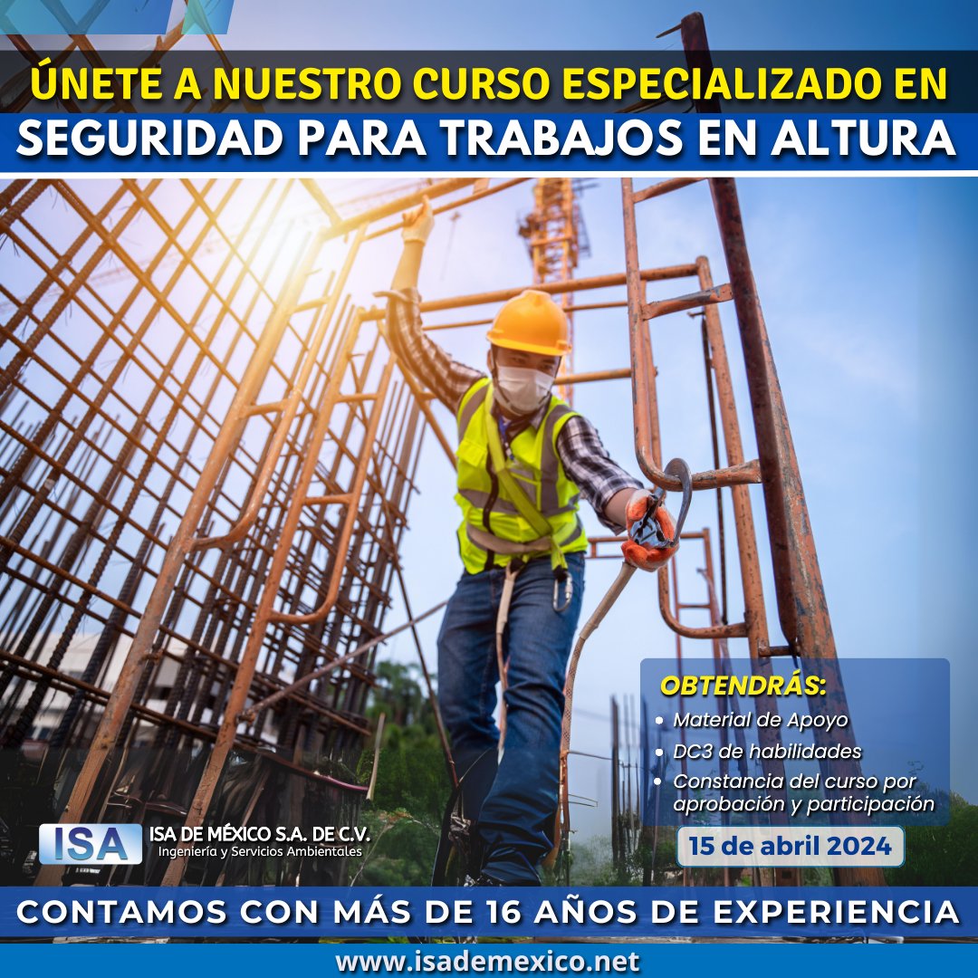ISAdeMx's tweet photo. ¿Trabajas en entornos elevados y quieres garantizar tu seguridad y la de tus compañeros? ¡Este curso es perfecto para ti! 👷🏻♂️
#STPS #NOMSTPS #ingenieria #trabajoenalturas #acreditacion #Seguridadlaboral #normaslaborables #peligroenalturas #leydeltrabajador https://t.co/YjKvuFaguk