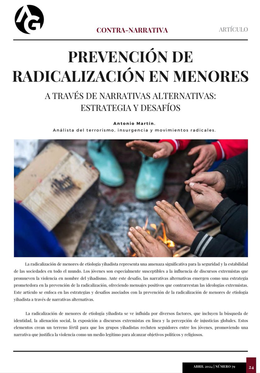 Nuevo num 79  de <a href="/GhurabaMagazine/">Al-Ghurabá Magazine</a> de <a href="/intelsegglobal/">CISEG IntelSegGlobal</a> sobre #prevención y narrativas alternativas frente al #radicalismo violento de etiología Yihadista.
Un honor aportar mi gravito de arena en verso a la prevención de la radicalización en menores.
alghuraba.org/publicaciones
