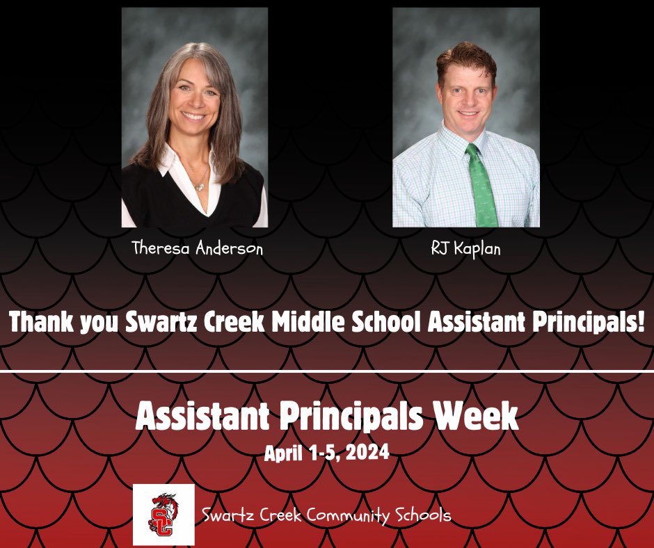 🌟 Celebrating our Assistant Principals this week! 🎉 Their dedication, leadership, and unwavering support make a world of difference. Thank you for inspiring us and shaping our future leaders. Your efforts don't go unnoticed. #AssistantPrincipalsWeek #SwartzCreekPride #ThankYou