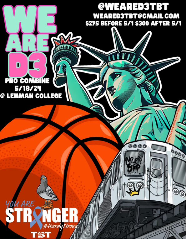 🚨🚨Huge Announcement🚨🚨 We are hosting our first 🏀 Pro Combine (w/ @hardystrongnfp) on May 18th @LehmanSports …Spaces Limited. Pro Scouts and Agents in attendance and will be live-streamed. DM Us! @d3hoops @CoachHarrisUMB @CoachRej @dclizzark @thetournament