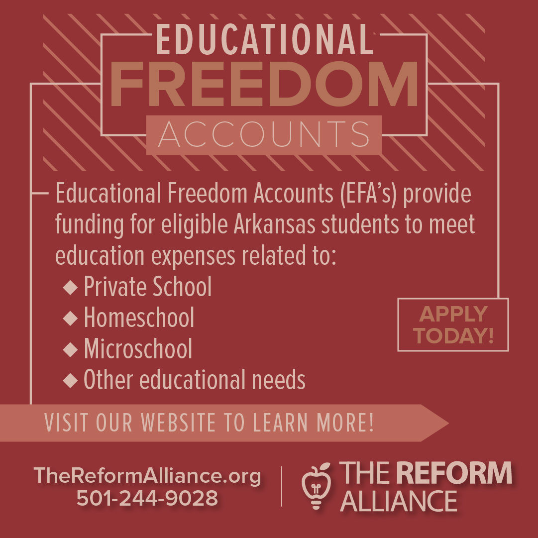 Apply TODAY for the EFA! #Arkansas families can receive around $6800 per year per student for approved K-12 #education expenses with a #LEARNS Educational Freedom Account. More info and application links: dese.ade.arkansas.gov/Offices/office… #arnews #ared #SchoolChoice #EmpowerParents