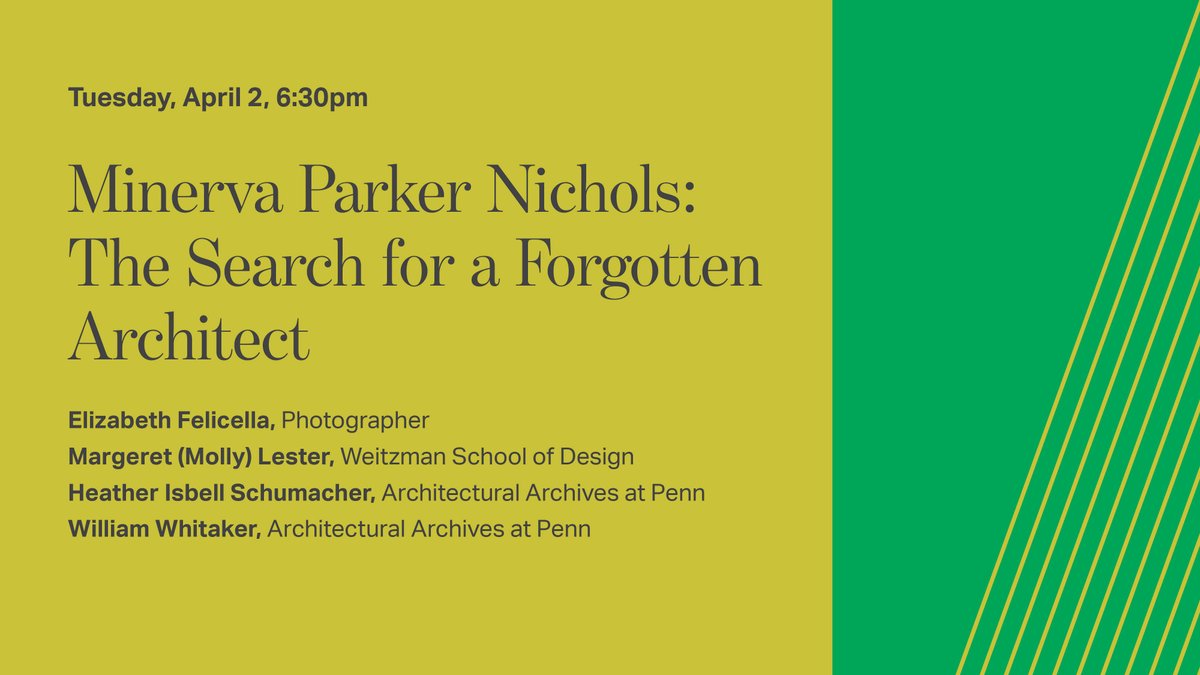 Tomorrow, 6:30pm. Join us for a book launch from the Architectural Archives. The curators behind the groundbreaking new book ‘Minerva Parker Nichols: The Search for a Forgotten Architect’ share the story of America’s first independent female architect. bit.ly/3TFvXOP