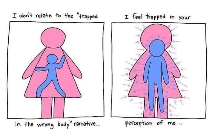 I saw this image awhile ago and I really related to it. It's not that common for me to hate my body - not on its own at least, but I do often hate the way my body is perceived by other people. My body mostly looks the way I want it to, it's other people who are wrong.