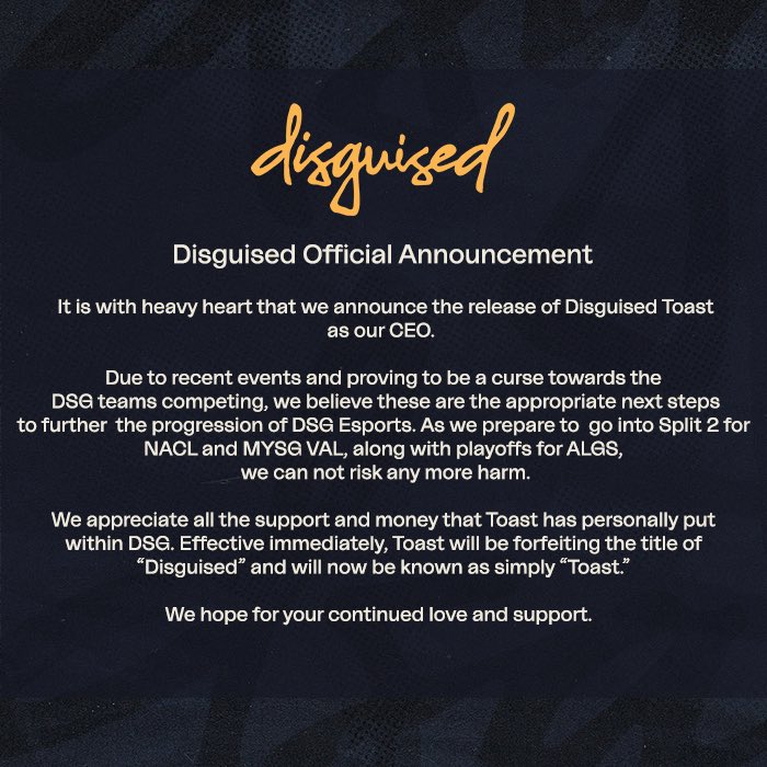 Official update regarding @DisguisedToast.