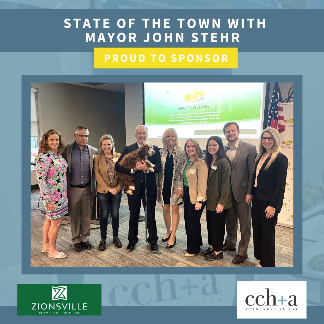 🏛️ Proud to have several #CCHALaw attorneys join @ZvilleChamber's State of the Town event with Mayor John Stehr, Deputy Mayor Kate Swanson, and Dolly! 🐾 Our firm sponsored breakfast, ensuring a great start for all. Cheers to community and connections! 🌟 #ZvilleStateoftheTown