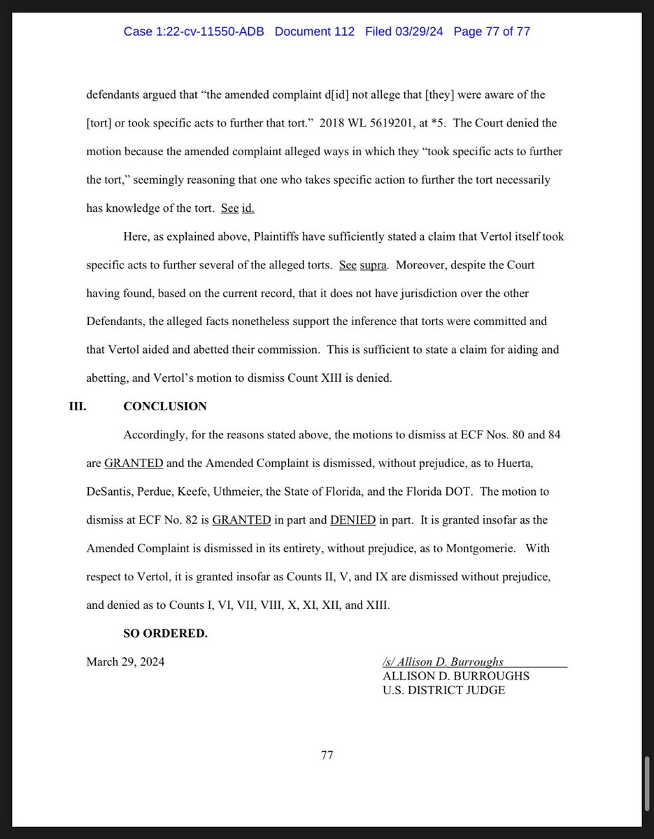 NEW: Judge rules that migrants flown to Martha’s Vineyard by @GovRonDeSantis can sue the plane company— “In response to today’s 77-page ruling, the migrants will continue to pursue their claims in federal court against all defendants — including by seeking jurisdictional…