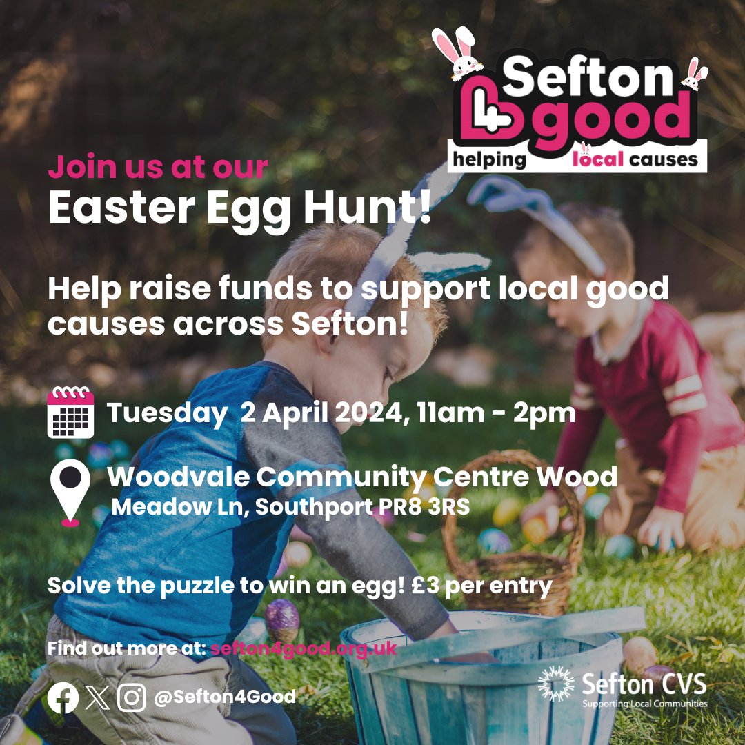 We're really eggcited for our Easter event tomorrow at @Woodvalecentre wood. Find and solve the ten clues to win an egg! Weather's looking dry but please bring sturdy shoes, warm and waterproof clothing. #Easter #fun #family #community #fundraising #charity #MySefton