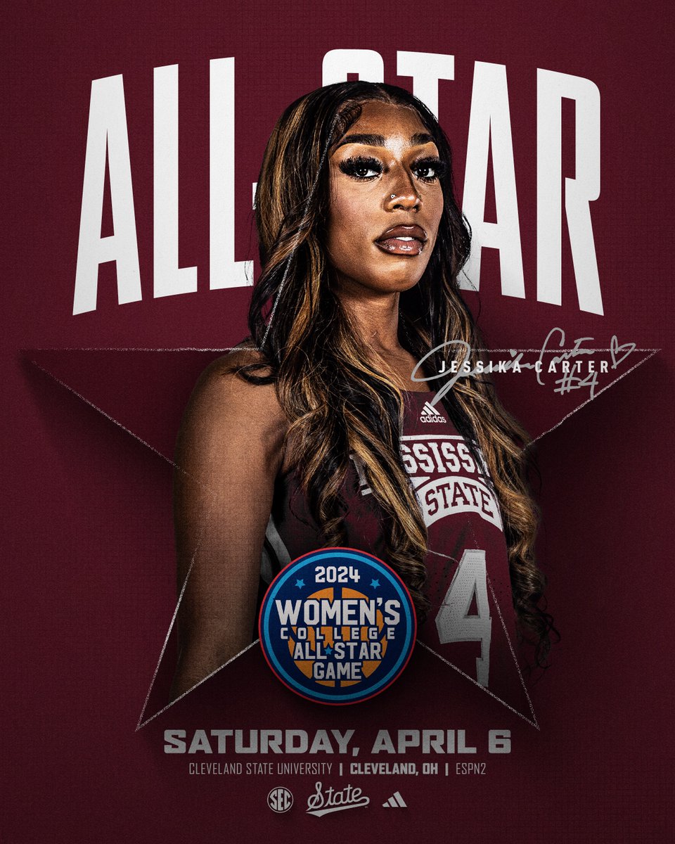 Tune in this Saturday, April 6 to watch Jessika Carter compete in the Women’s College All-Star Game on ESPN2! #HailState🐶 x @jessikaaacarter