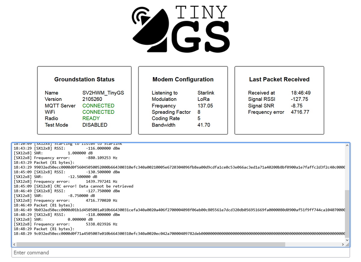 🛰️ Starlink satellites on 137.05 MHz in LoRa mode! As soon as I configured a spare TTGO ESP32 board and connected it with my 137 MHz turnstile + Uputronics LNA/SAW, packets from Starlink satellites started coming with max observed SNR +3 dB. @tiny__GS @scott23192