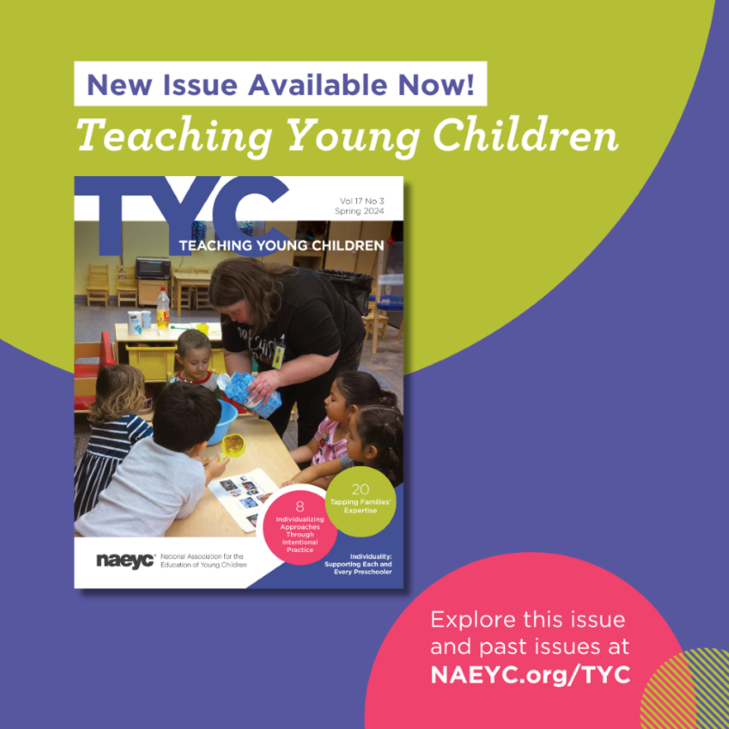 This issue focuses on how educators can learn about &amp; be responsive to each child’s individual assets, personalities, approaches to learning, &amp; needs. You’ll find articles about planning for individuality &amp; about tapping families’ expertise as you do so. 

naeyc.org/resources/pubs…