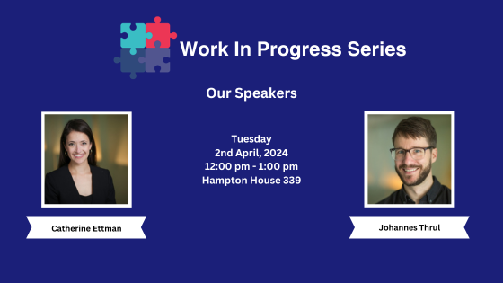 Come to our work-in-progress series tomorrow (Tuesday) @ 12p. Free lunch is provided!