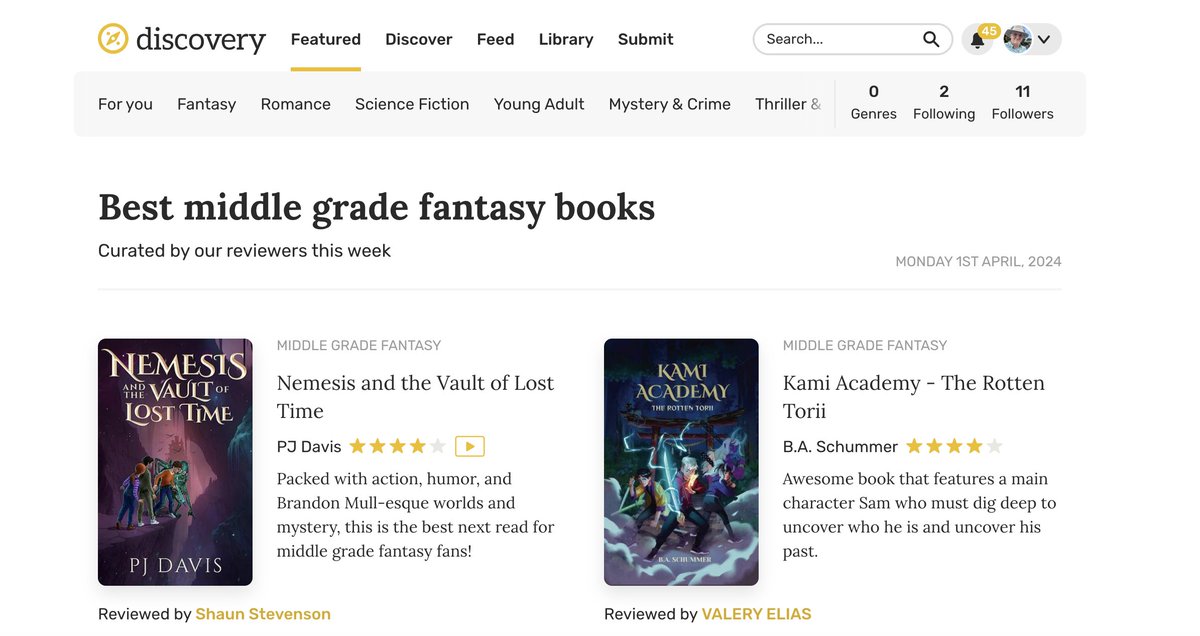 Just named one of the "Best Middle Grade Fantasy Books" by voters on Reedsy Discovery. #middlegradebooks #middlegradefiction