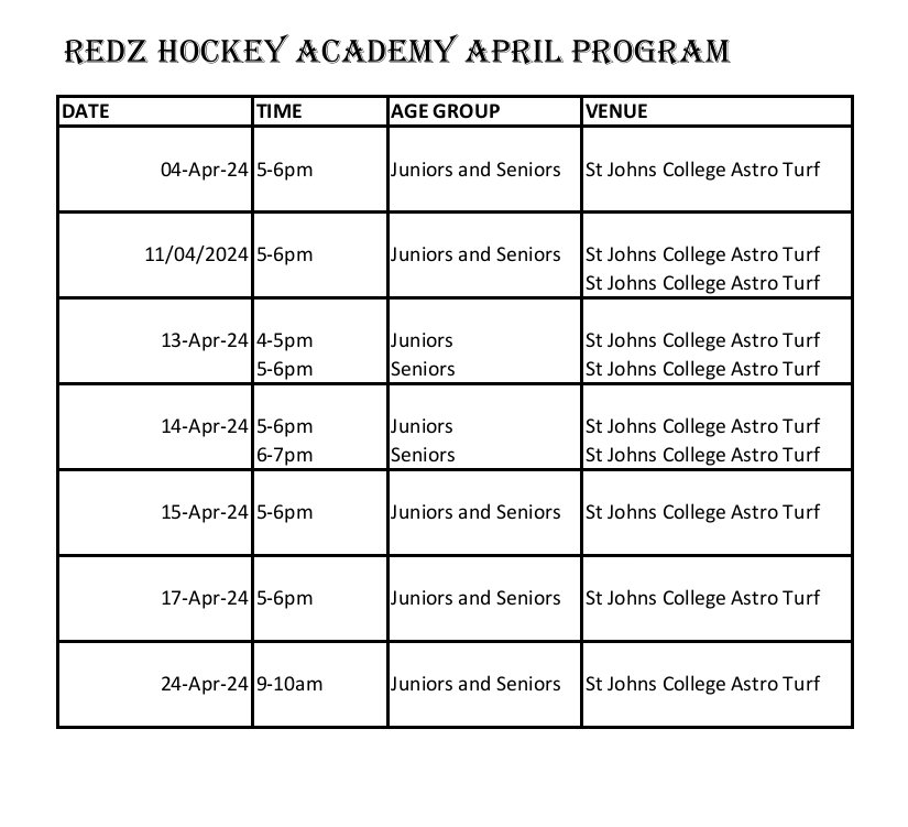 RedzHockey's tweet image. The will to succeed is important,  but what is more important is the will to prepare😊🏑💙

Come join Redz Hockey Academy this April holiday at St John's College Astro Turf. 

Schools hockey season is around the corner. Come let us help you get ready for the season😊.