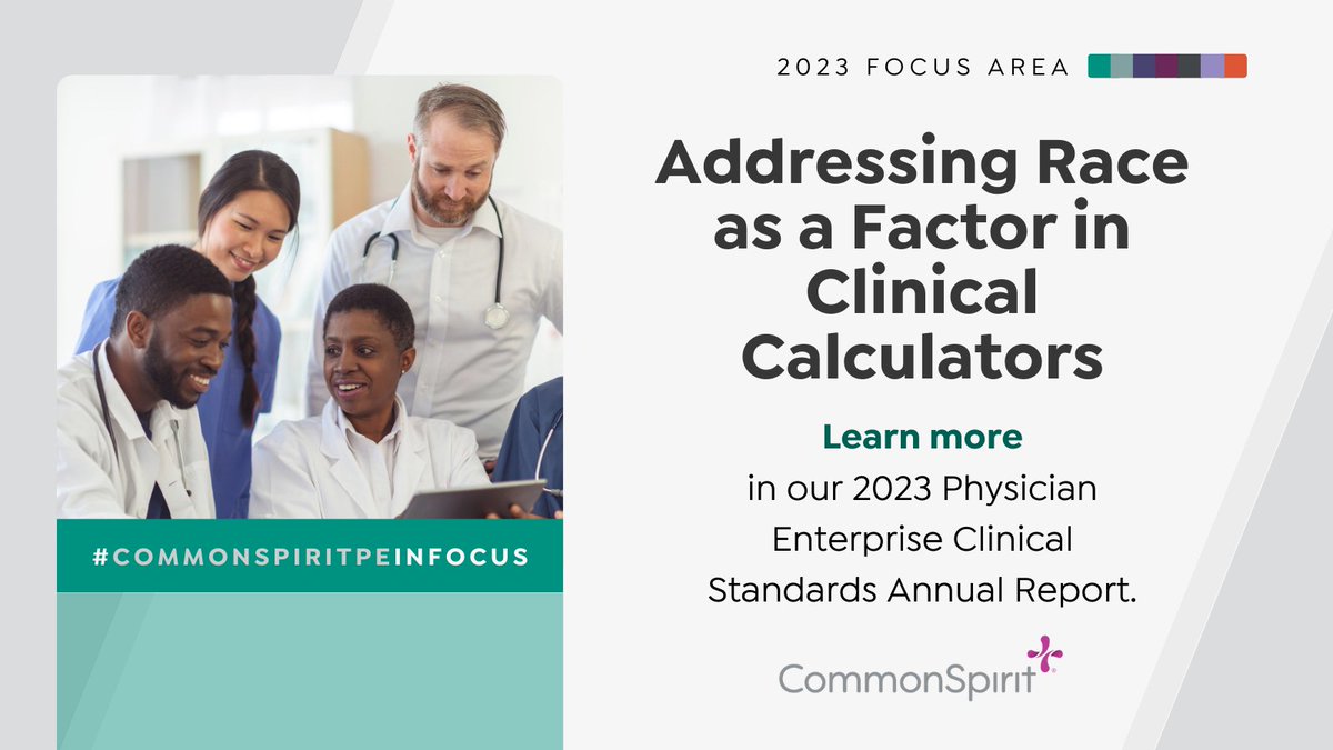 Health equity is at the center of everything we do. In a significant step toward removing barriers to care, we launched an initiative to address clinical calculators that include race as a coefficient. Read more: bit.ly/49ICT4k #CommonSpiritPEInFocus