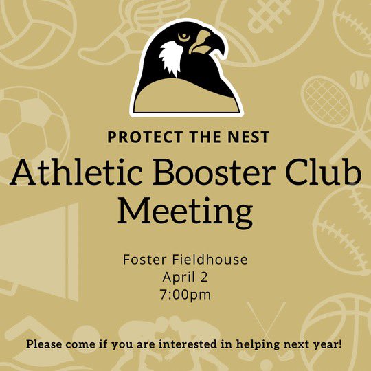 Our next to last Booster Club meeting tomorrow night 4/2 @ 7 in the field house. We need volunteers for next year, so if you are at all interested in helping out even in a small capacity, we would love to have you join us to see where we can plug you in!