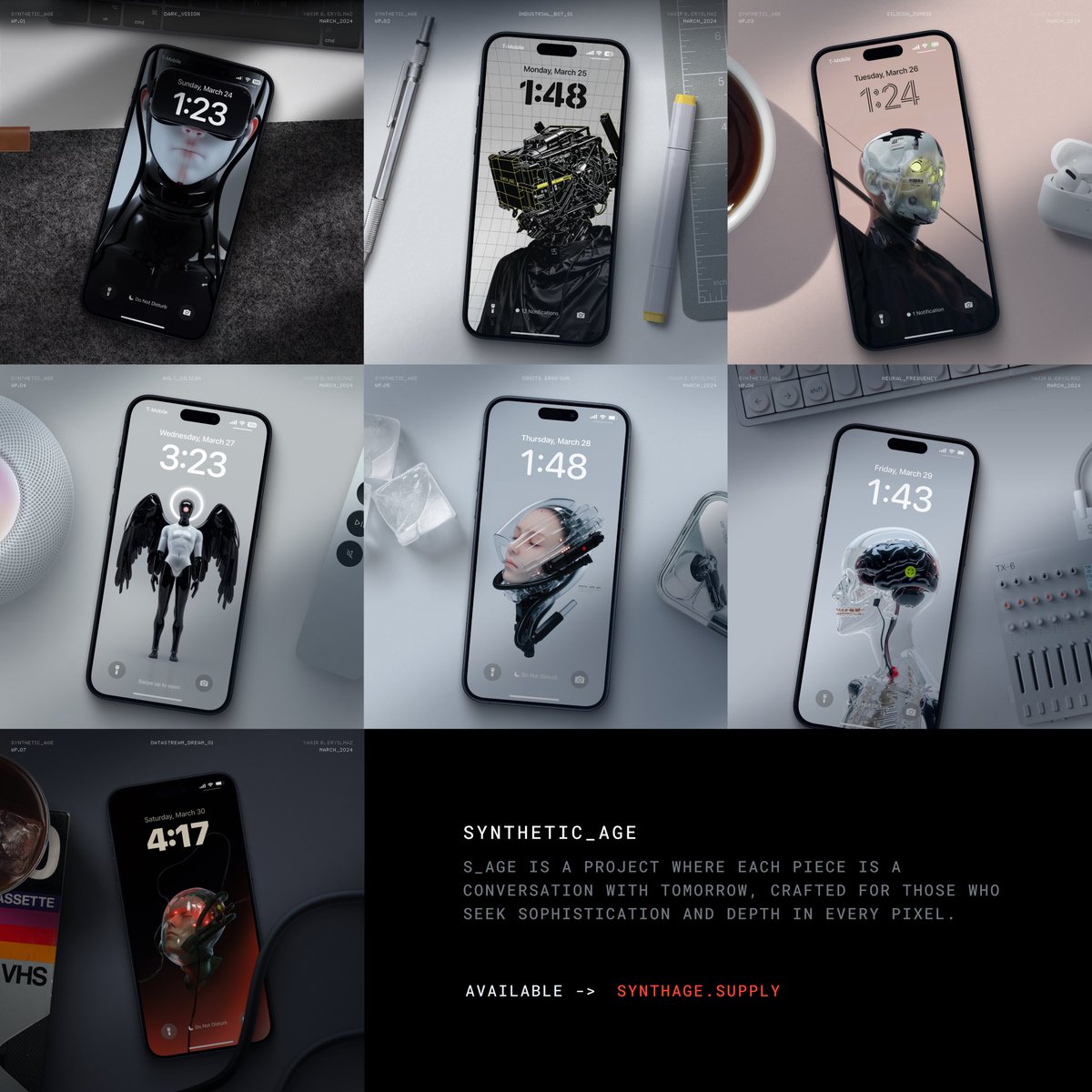 Last week, 'Synthetic_Age' was born—a space where I craft visuals that are conversations with tomorrow, pixel by pixel, for those craving depth and sophistication.

Now, you can explore this digital canvas at synthage.supply — not just wallpapers, but a growing collection