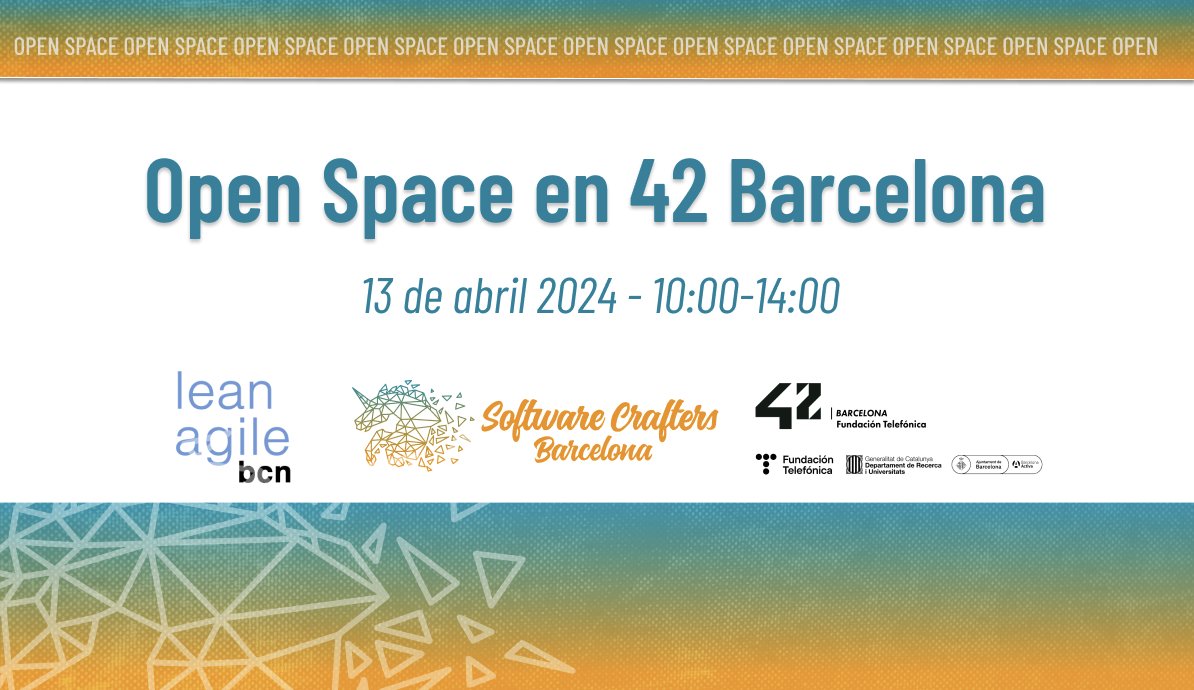 🦄 Software Crafters BCN 📅 24-25 de octubre 2025 (@bcnswcraft) on Twitter photo De vuelta de la Semana Santa 🐣 con las pilas cargadas, estamos preparando un Open Space con <a href="/leanagilebcn/">Lean Agile Barcelona</a> en <a href="/42BarcelonaFTef/">42 Barcelona</a> que no os podéis perder 🙌
📅 13-04-2024 10:00-14:00
📎 +Info & RSVP eventbrite.es/e/861682053217
#openspace #unconference #agile #lean De vuelta de la Semana Santa 🐣 con las pilas cargadas, estamos preparando un Open Space con <a href="/leanagilebcn/">Lean Agile Barcelona</a> en <a href="/42BarcelonaFTef/">42 Barcelona</a> que no os podéis perder 🙌
📅 13-04-2024 10:00-14:00
📎 +Info & RSVP eventbrite.es/e/861682053217
#openspace #unconference #agile #lean