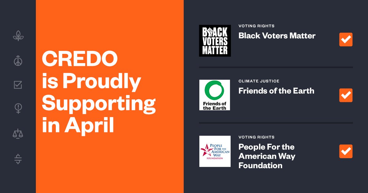 We're so grateful -- and that's no joke -- for the amazing work of our April grantees: @BlackVotersMtr, @friends_earth and @peoplefor. Cast a free vote and help us distribute our monthly donation at credodonations.com. #credodonations