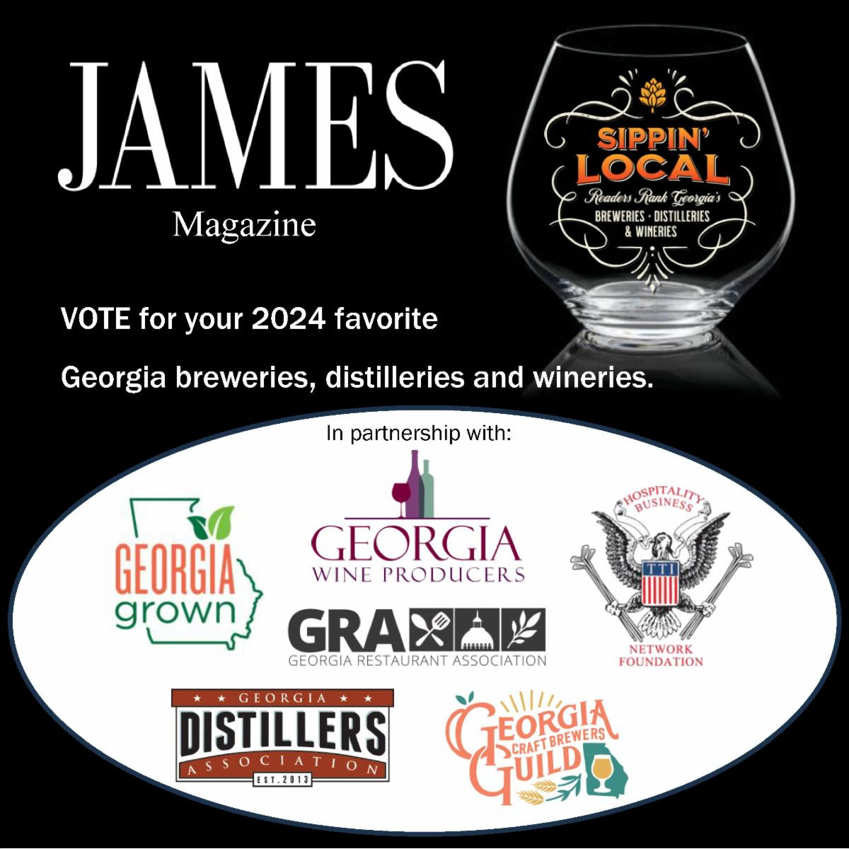 Five days left to vote in the 5th Annual Sippin' Local poll by @JAMESOnlineGA, highlighting the top breweries, distilleries and wineries statewide! Winners will be featured in the May/June issue of the magazine. 🗳️ Cast your vote: bit.ly/3xarrjZ