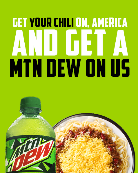 Purchase any Chili and Mtn Dew between 4/1 and 4/15/24 and submit your receipt for reimbursement. See terms for details and restrictions: bit.ly/3J2JcUW