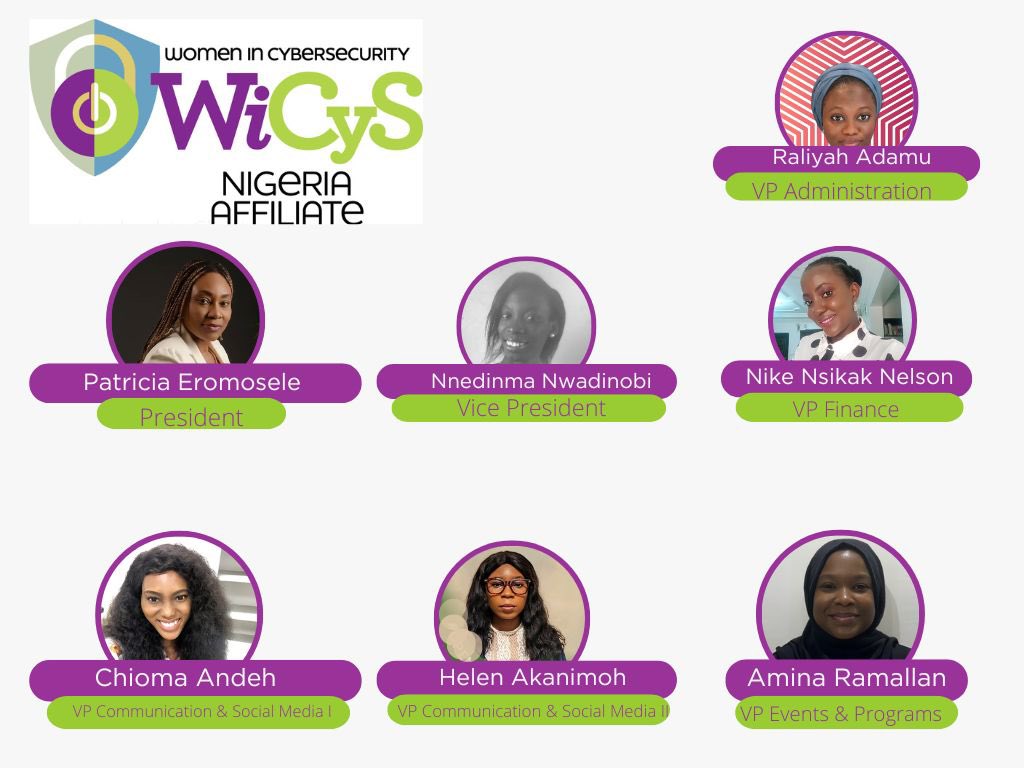 WicysNigeria's tweet photo. 🎉 Drumroll, please! 🥁 We’re ecstatic to announce the new faces taking the helm at WiCyS Nigeria! Let’s give a big shoutout to the dream team 💫@pattibelleero, @Nma_Nwadinobi, @Raliyah_Em, @nikoko316, @Miss_Andeh, @its_helenay, @0_mynaer

#WiCySNigeriaLeadership #NewBeginnings https://t.co/Q87Sl4cdmA