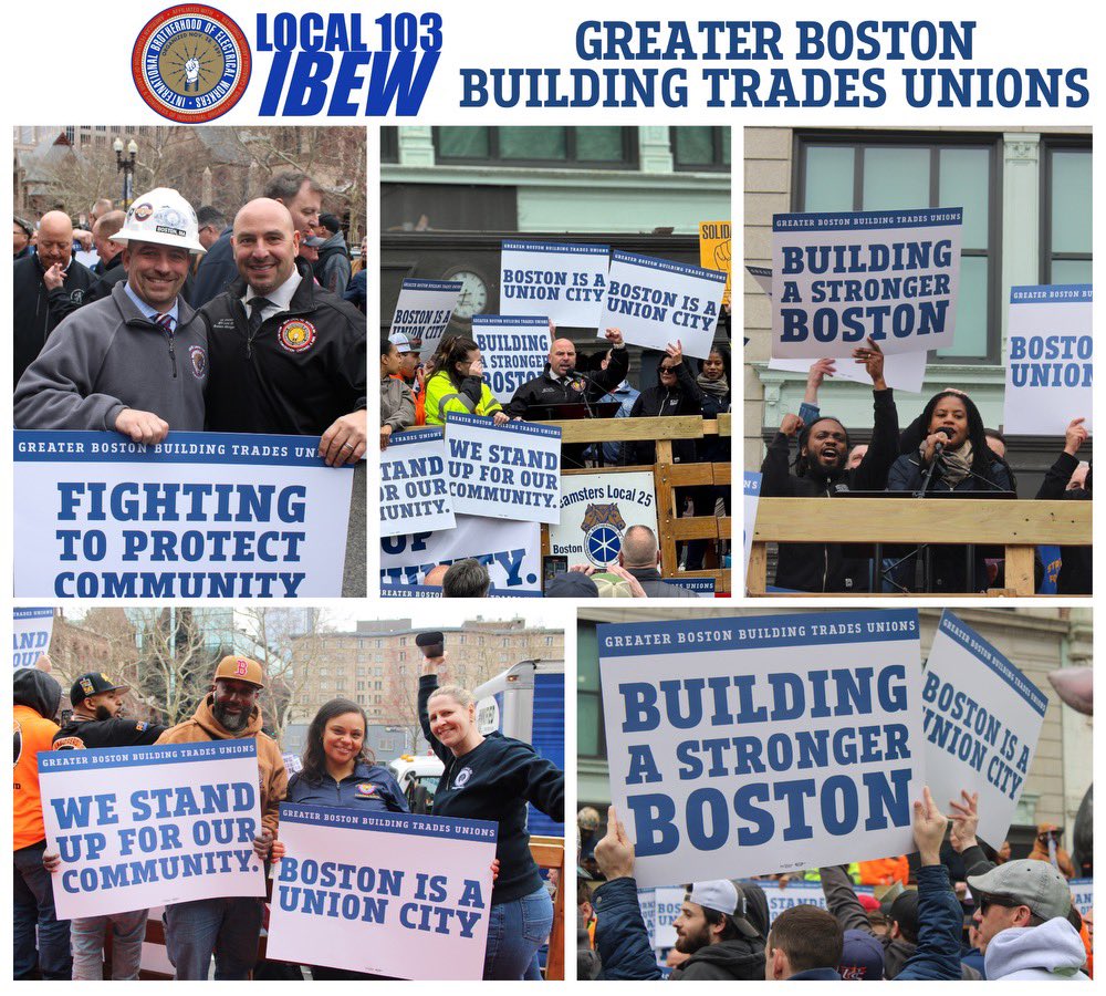 Always a Great Day rallying with friends & allies for Good Union Jobs in Boston! @LydiaMEdwards @IBEW103 @MetroBTC @massaflcio #LetsGo #BostonIsAUnionCity #Solidarity #WeWontBackDown #FuckAround&FindOut #ThisIsOurFuckinCity