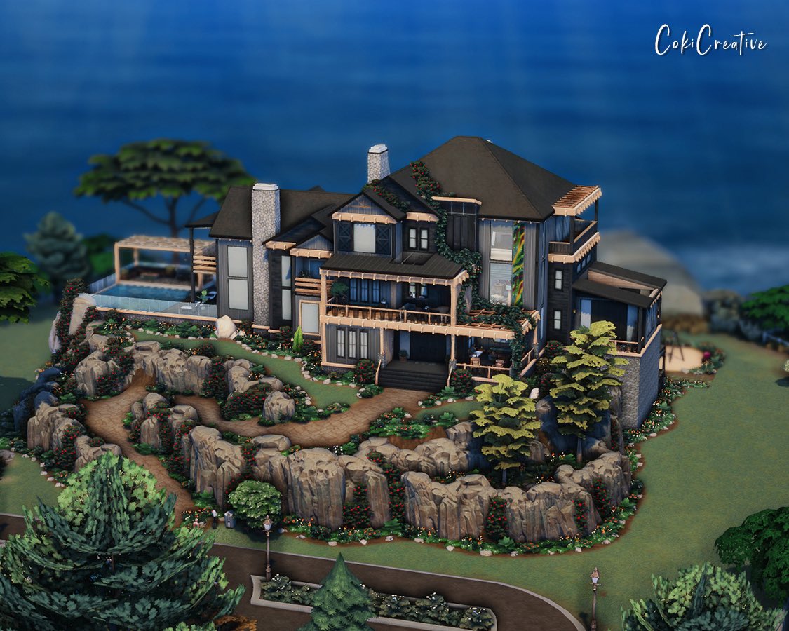 This house took me 26 hours and it’s on a 64x64 lot No cc, play tested, and in the gallery under CokiCreative! #thesims #thesims4 #ShowUsYourBuilds @TheSims