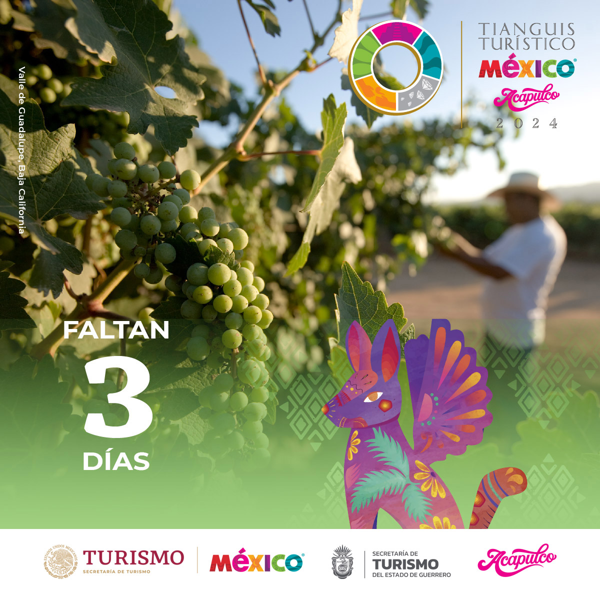 🍇 La sede del próximo #TianguisTurístico, #BajaCalifornia se hará presente en la 48 edición de este evento en #Acapulco, #Guerrero. 🥳 Estamos a 3⃣ días de contar con la presencia de todos los estados de #México, en el evento más relevante del sector turístico en América Latina