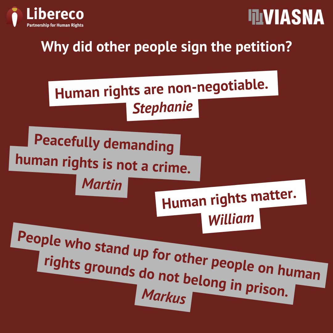 We stand with Belarusian human rights organisation @viasna96 & their brave fight for human rights. Sign the petition for the release of five of their activists from prison and for the release of all political prisoners in Belarus: change.org/FreeAles #WeStandBYyou #FreeAles