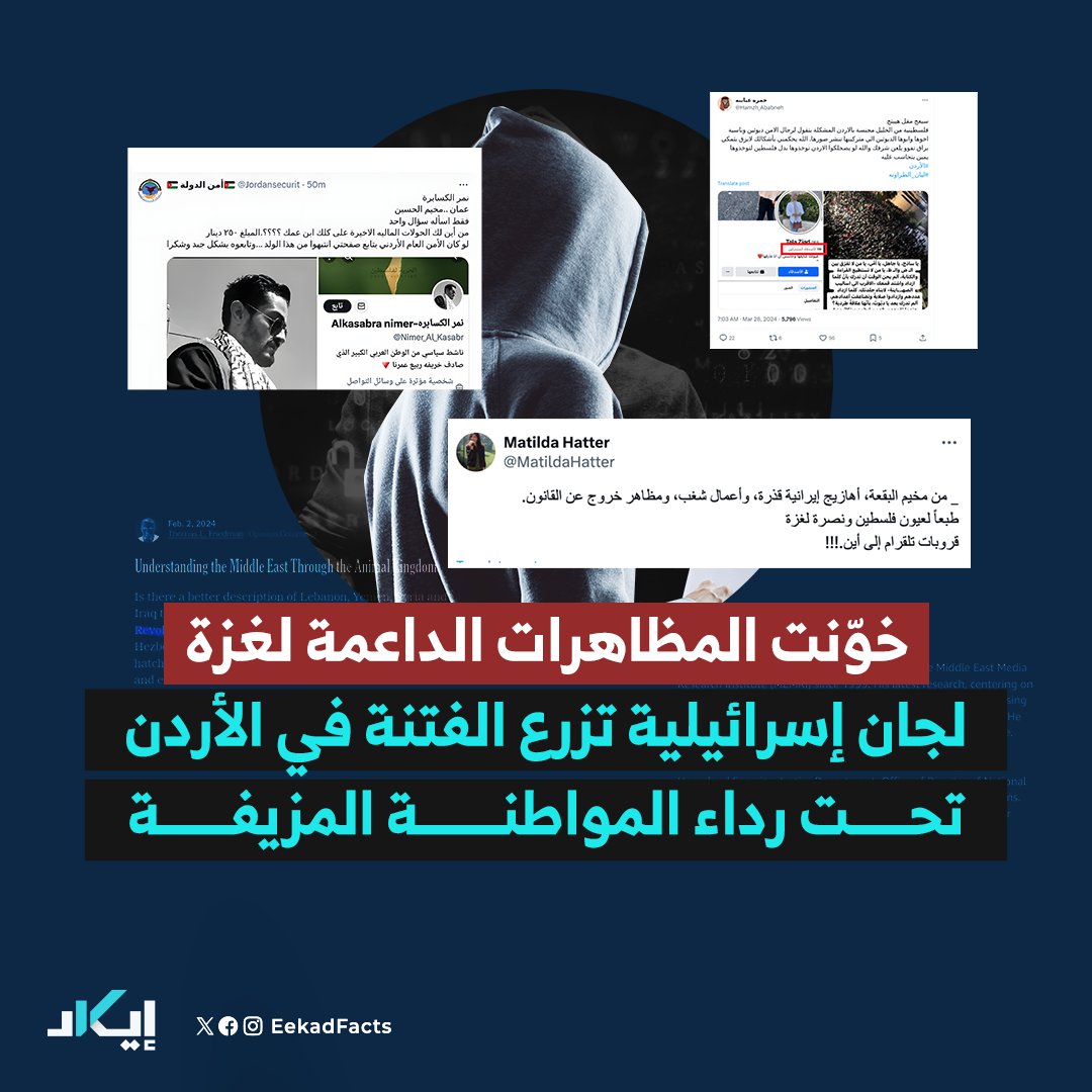 #تحقيقات🧵| ربما وقعت عيناك وأنت تتصفح منصات التواصل، على حسابات أردنية تهاجم فلسطين والفلسطينيين، وتهاجم الحراك والمظاهرات الداعمة، ترمي تغريدات كأنها تزرع فتنة في المجتمع وتحاول تقسيمه.. وهذا غيض من فيض لما تفعل.. فهل تعرف هذه الحسابات؟ ربما ظنك في مكانه.. هي حسابات تتبع لجان…