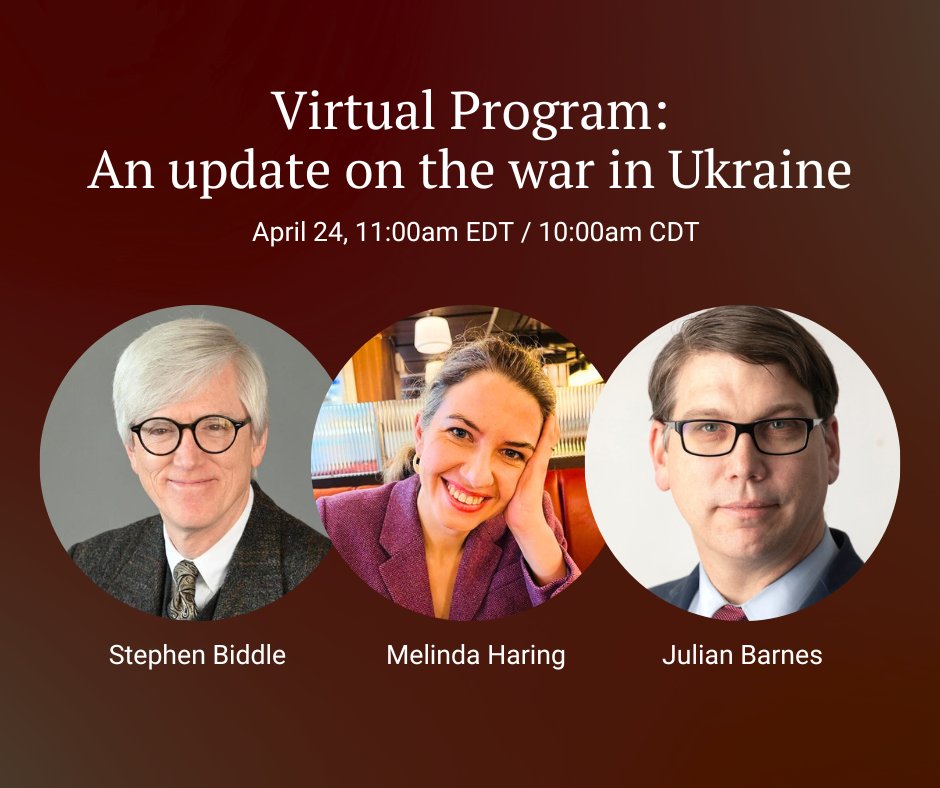 What could the next phase of the war in Ukraine look like? This month, join Stephen Biddle and @melindaharing in a conversation with @julianbarnes to discuss the strategic landscape of the war in Ukraine. Sign up here: bit.ly/4aAEYzF