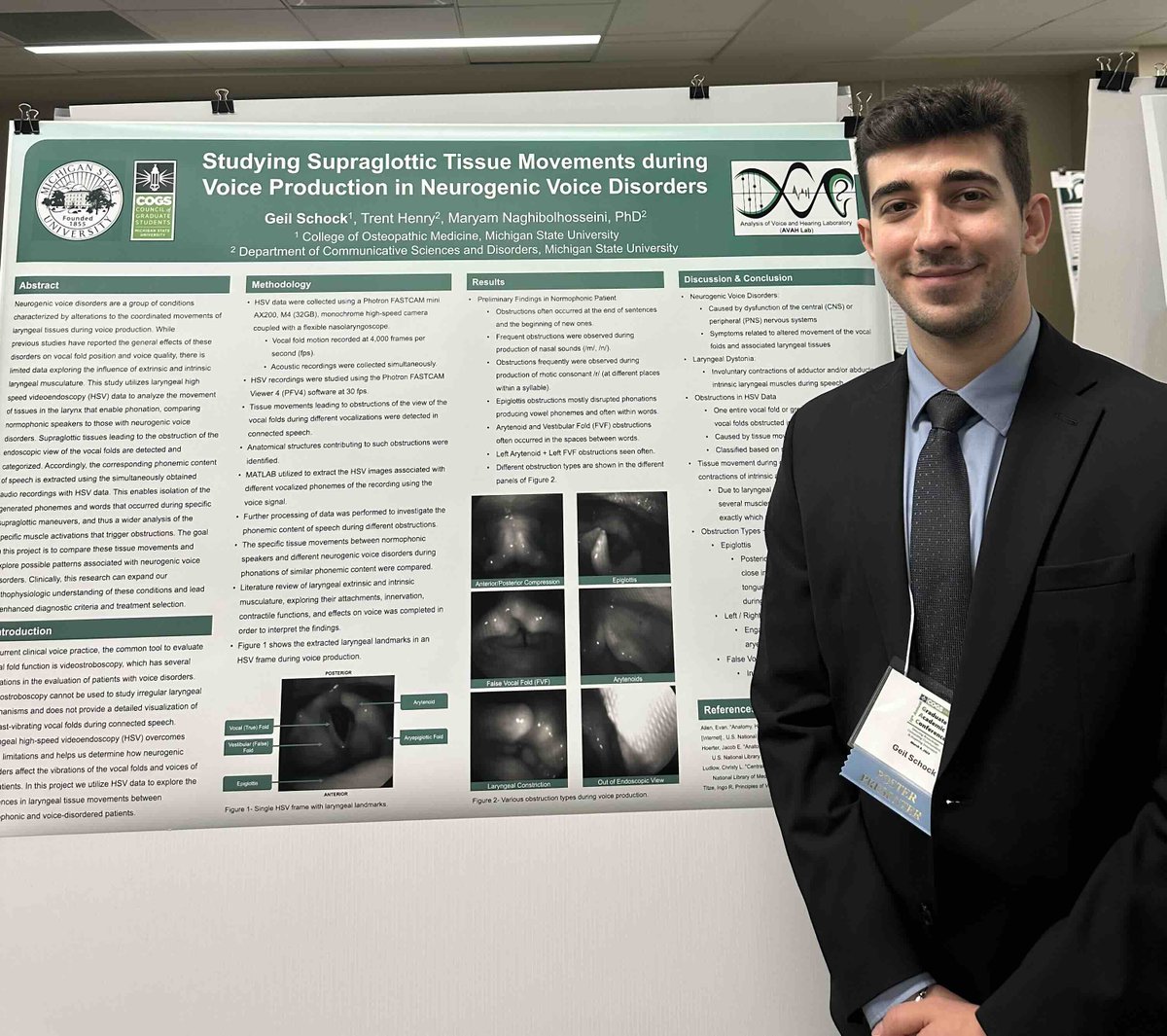 Congratulations to Geil Schock for winning third place in the Poster Presentation competition at The 16th Annual Graduate Academic Conference for his research with AVAH Lab! The conference was held by MSU Council of Graduate Students (COGS) on March 9, 2024.