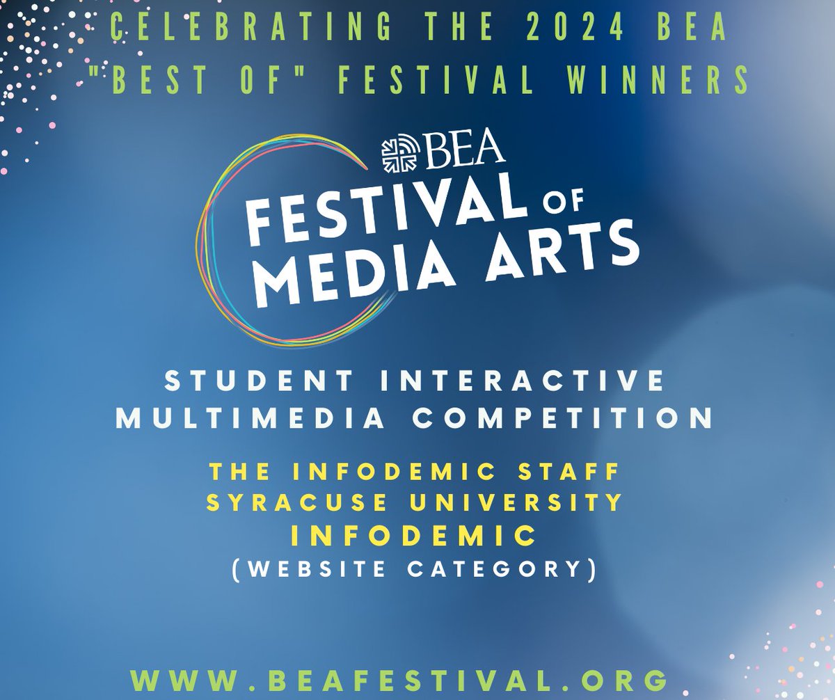 Congratulations to this year’s #BEAfestival Student Interactive Multimedia Competition winners, The Infodemic Staff, @NewhouseSU @syracuseu! We look forward to the celebration at #BEAvegas this April! sched.co/1ZEtO