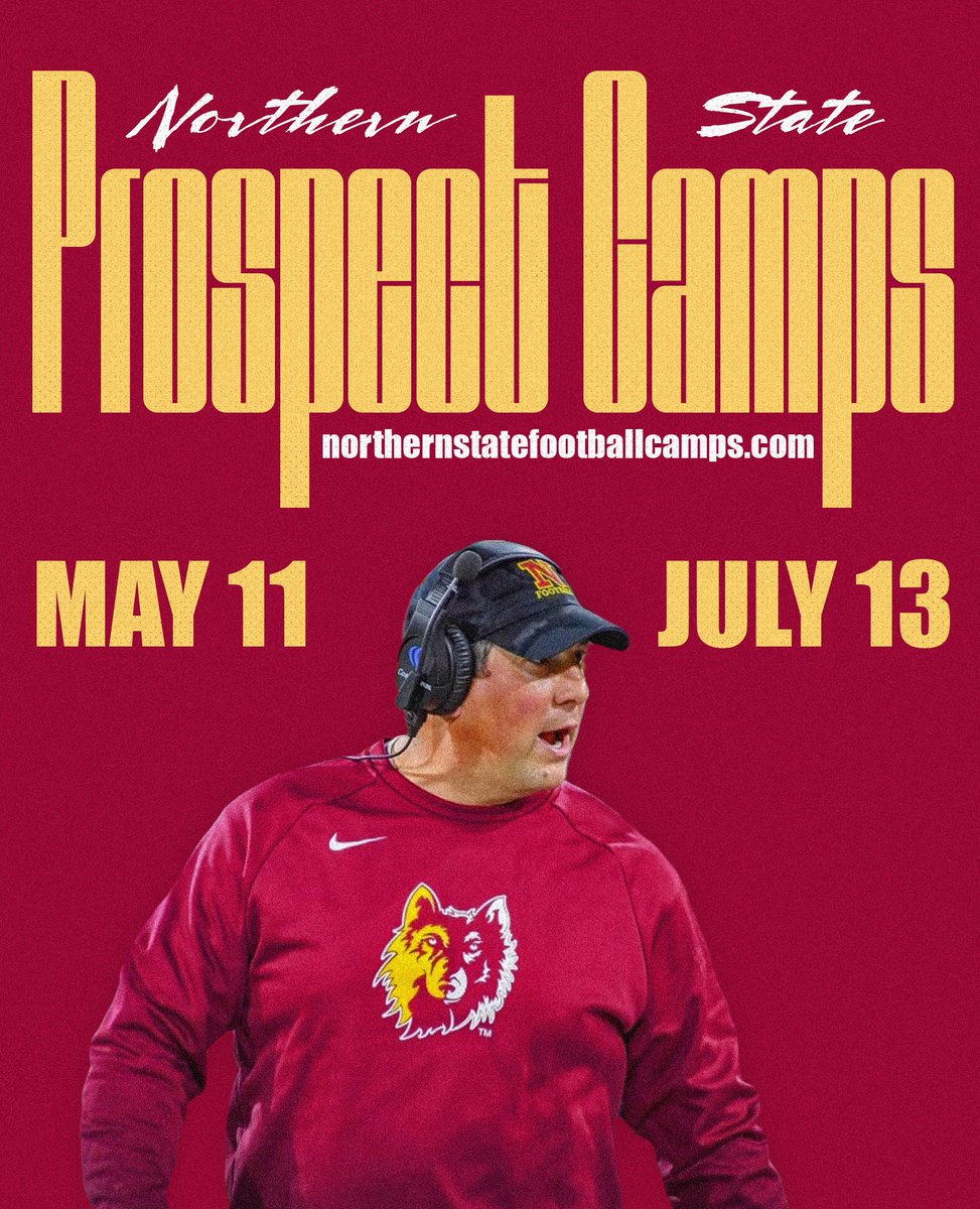 Get signed up now for the Northern State Football Prospect Camps! This is a great opportunity to be coached and evaluated by the Northern State Staff, while competing for a scholarship 🤘 Go to northernstatefootballcamps.com to sign up now! #GoWolves🐺