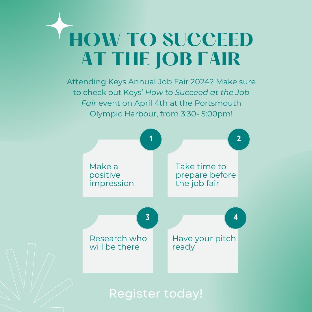 Are you attending Keys Annual 2024 Job Fair? Then you won't want to miss their How to Succeed at the Job Fair event on April 4th from 3:30 - 5:00pm, where you will learn how to grab the attention of employers 😊 Register here shorturl.at/yDNO3

#CareerServices #Kingston