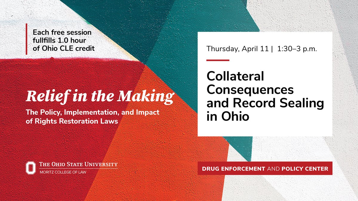 On Thursday, April 11, join speakers from @ohiojpc for the first of five CLE sessions during our free symposium, Relief in the Making, @OSU_Law. This session will educate attendees on collateral consequences and current remedies. More and register: bit.ly/3uDUAmE